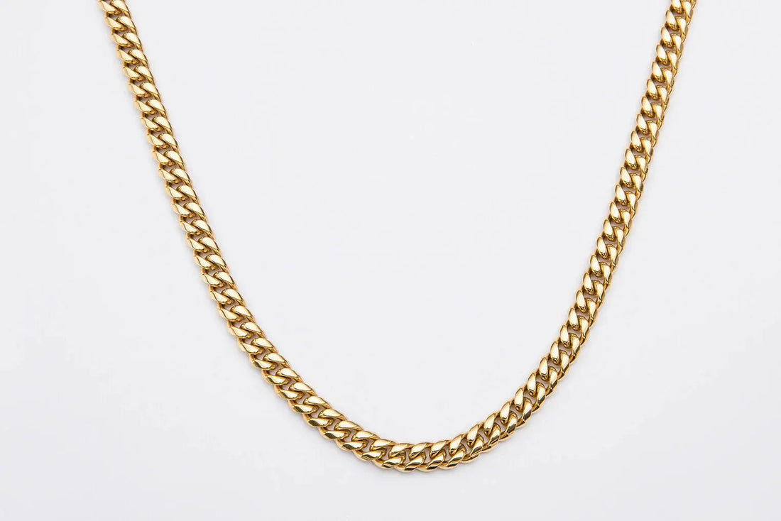 8mm Gold Miami Cuban Link Chain for Men -- DVVX CHAINS